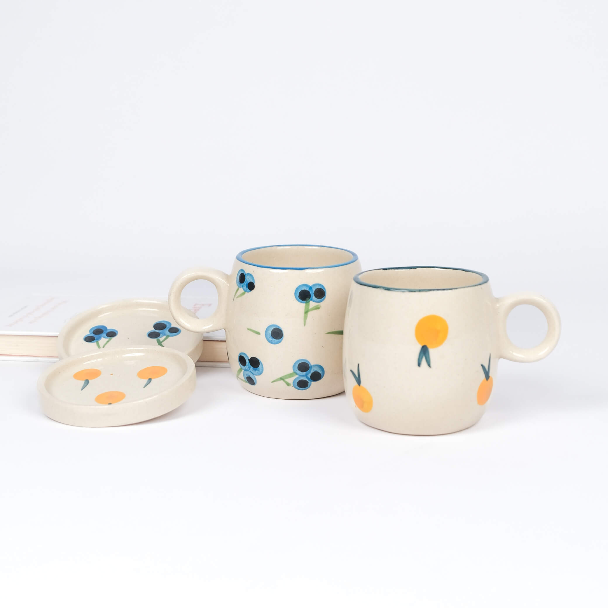 Berry Print Mug & Saucer Set – Blueberry & Yellowberry