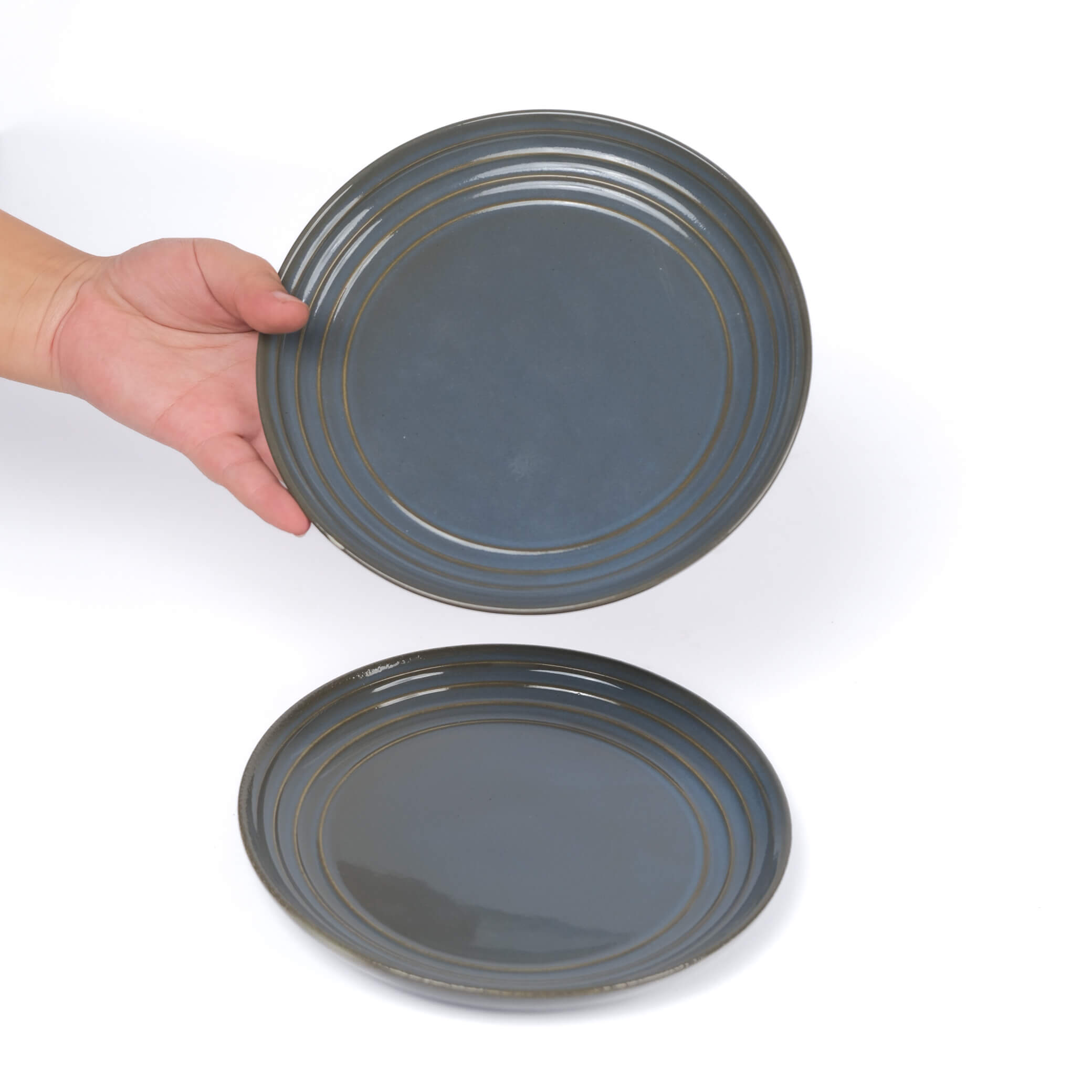 Blue Ribbed Quarter Plate (Set of 2)