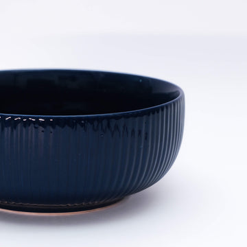 Blue Ribbed 10.5" Serving Bowl