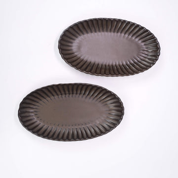 Brown Ribbed Oval Platter