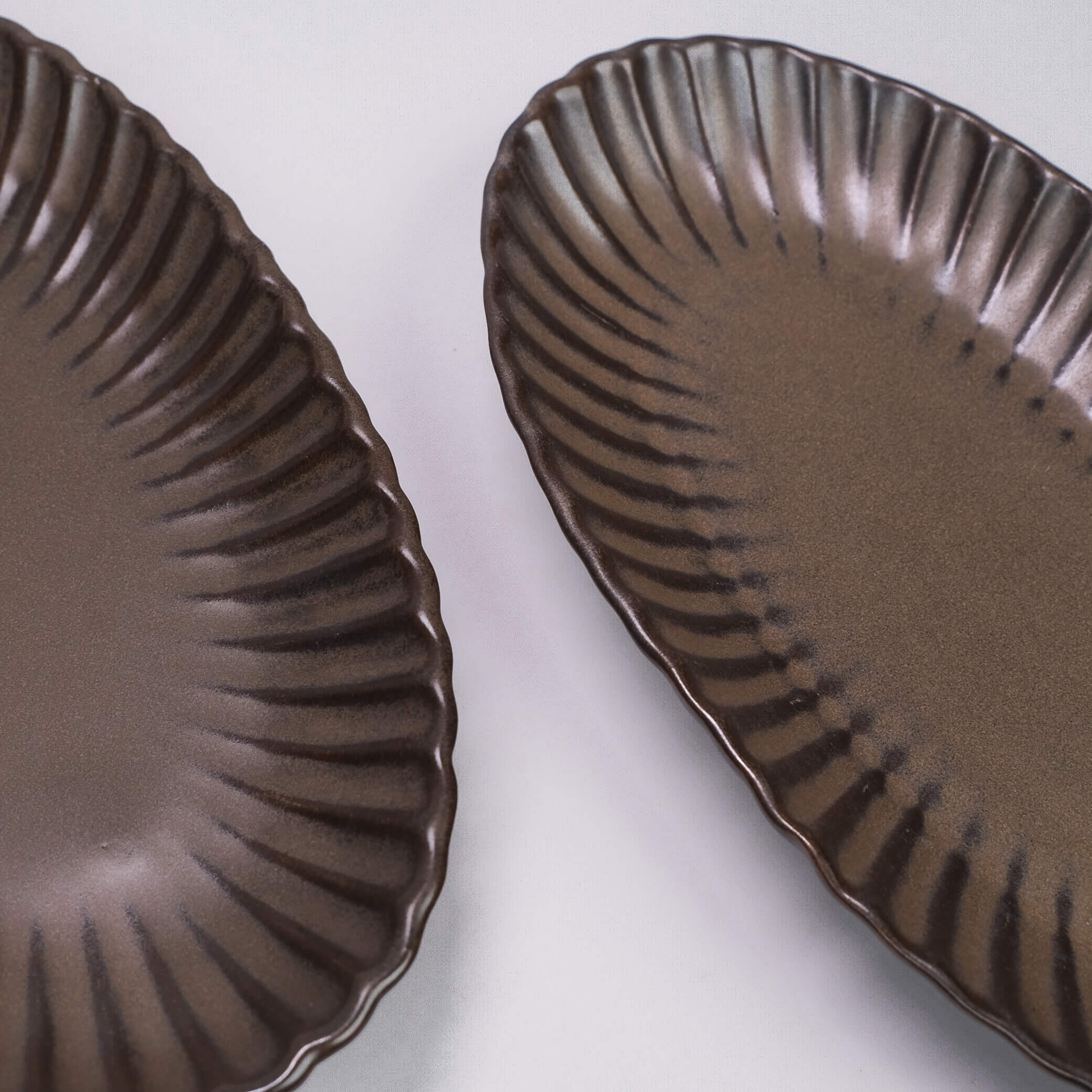 Brown Ribbed Oval Platter