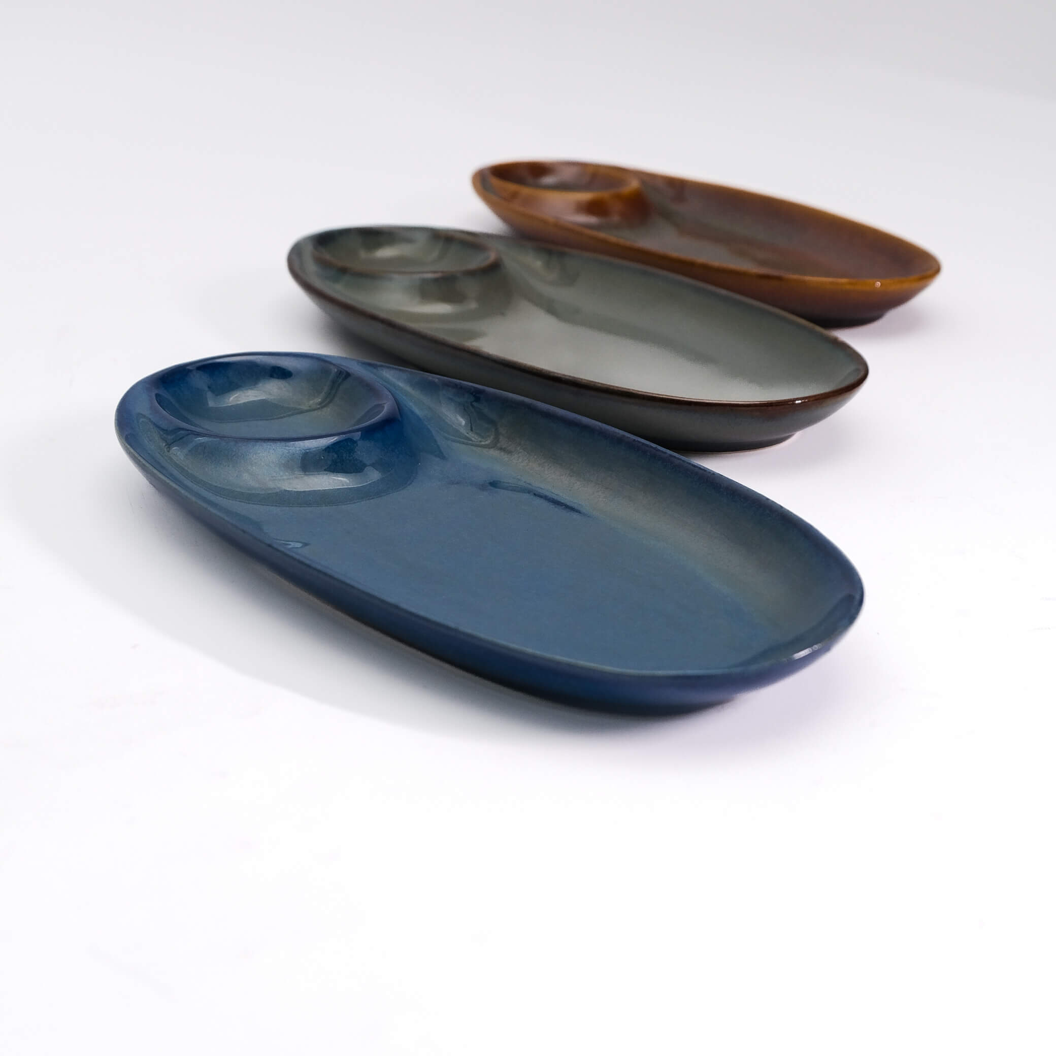 Chip & Dip Platter Set – Deep Blue, Grey, & Brown