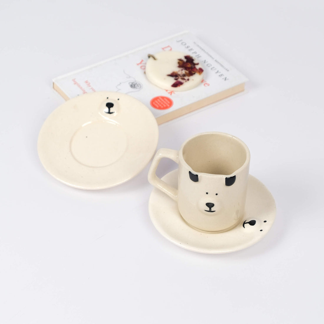 Dog Face Milk Mug with Matching Saucer Set