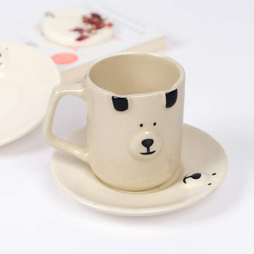 Dog Face Milk Mug with Matching Saucer Set
