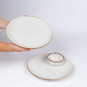 Golden flecks Dinner Set (4 piece) | 2 Plates & 2 Dal bowls