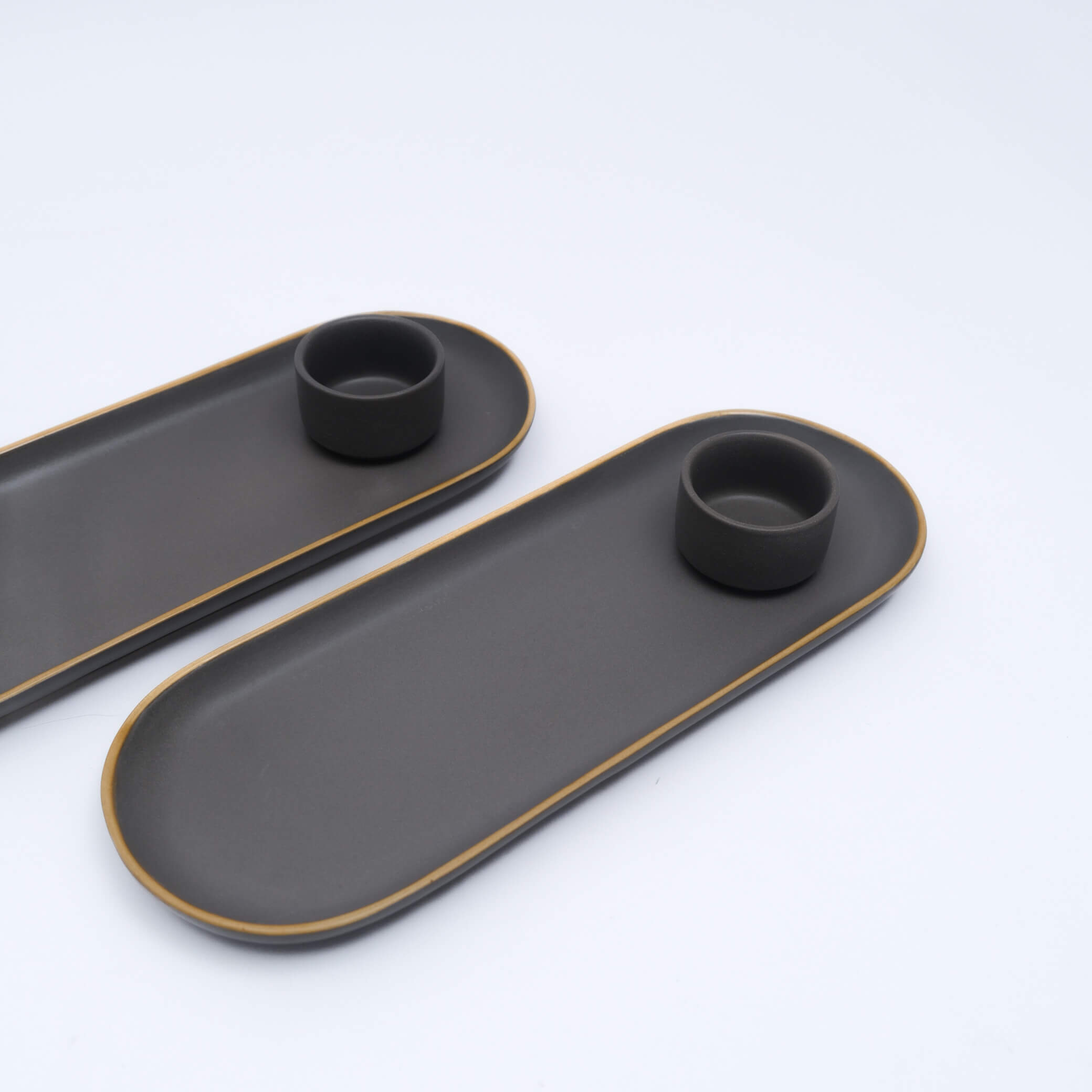 Grey with Gold Rim Platter & Dip