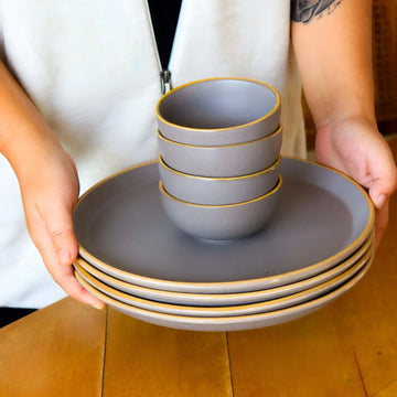 Grey with Gold Dinner Set | Plates & Katoris