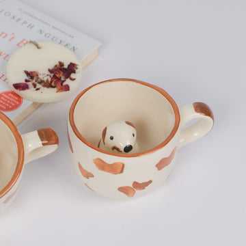 Paw Print Mug with Hidden Dog Figurine