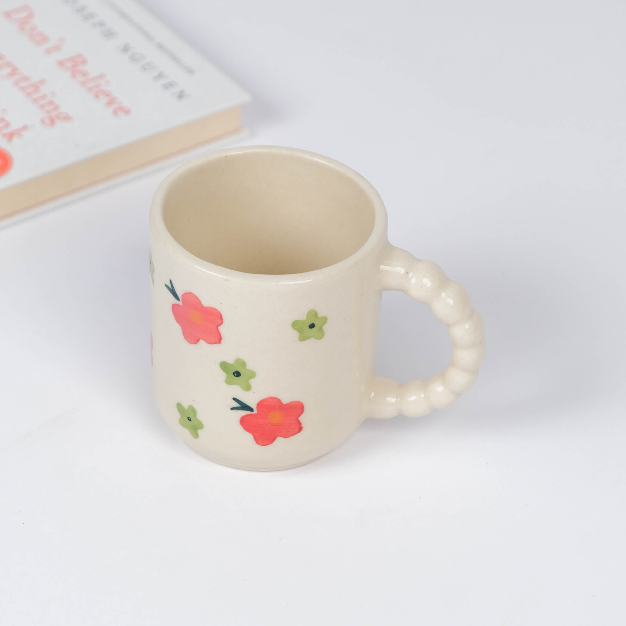 Red Blossom Carved Handle Milk Mug