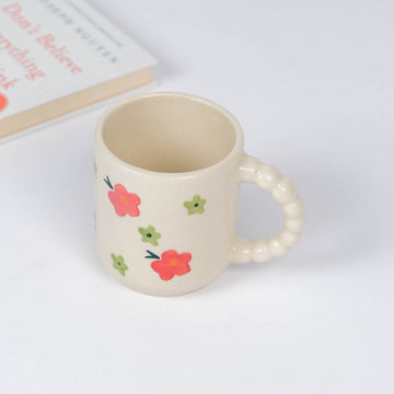 Red Blossom Carved Handle Milk Mug