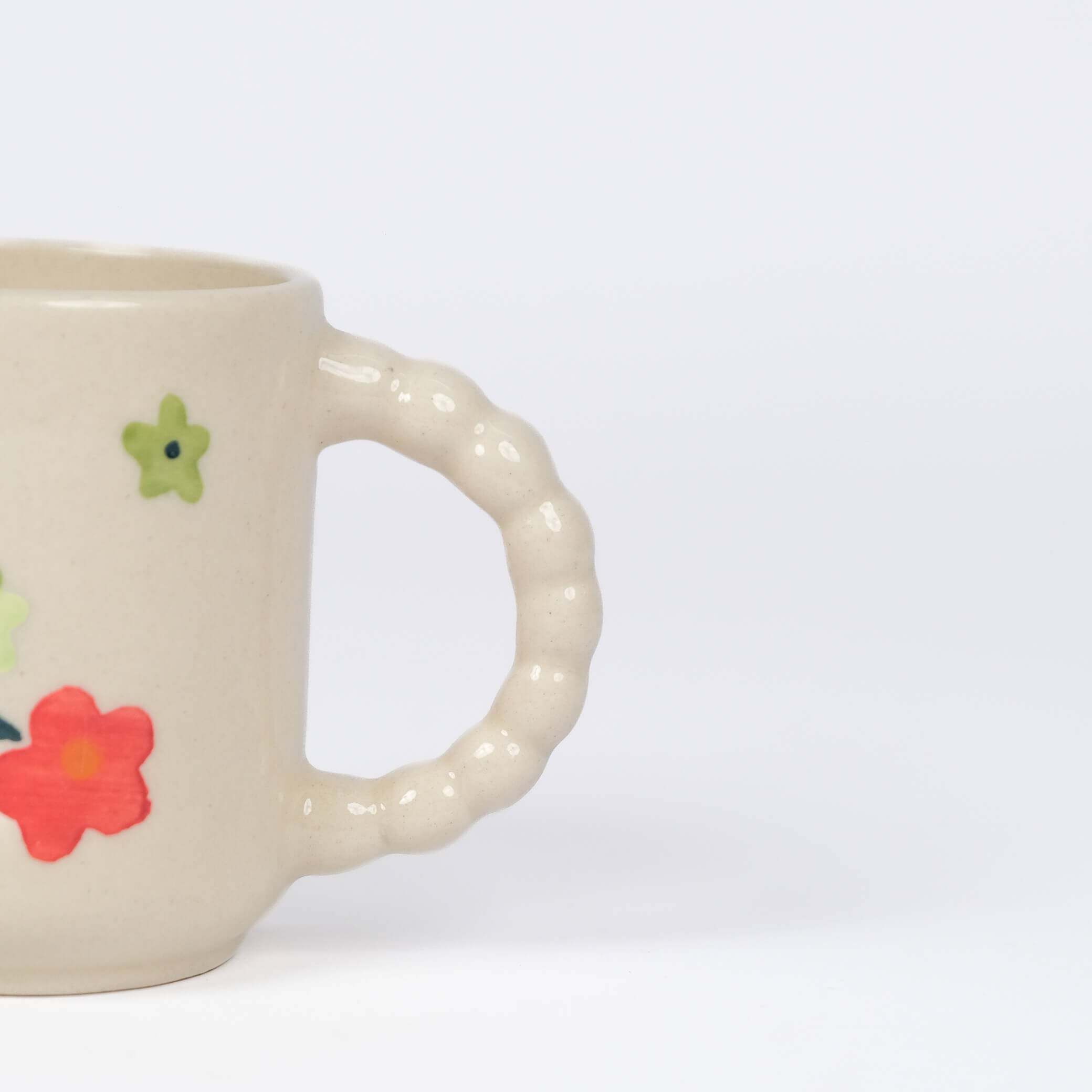 Red Blossom Carved Handle Milk Mug