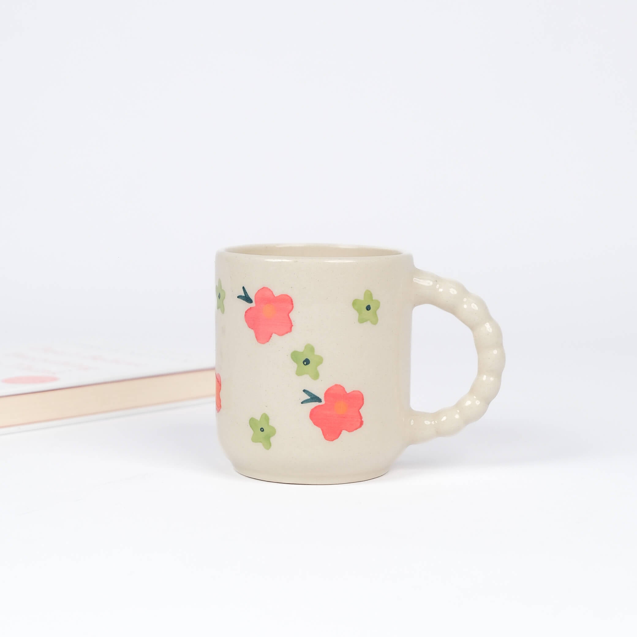 Red Blossom Carved Handle Milk Mug