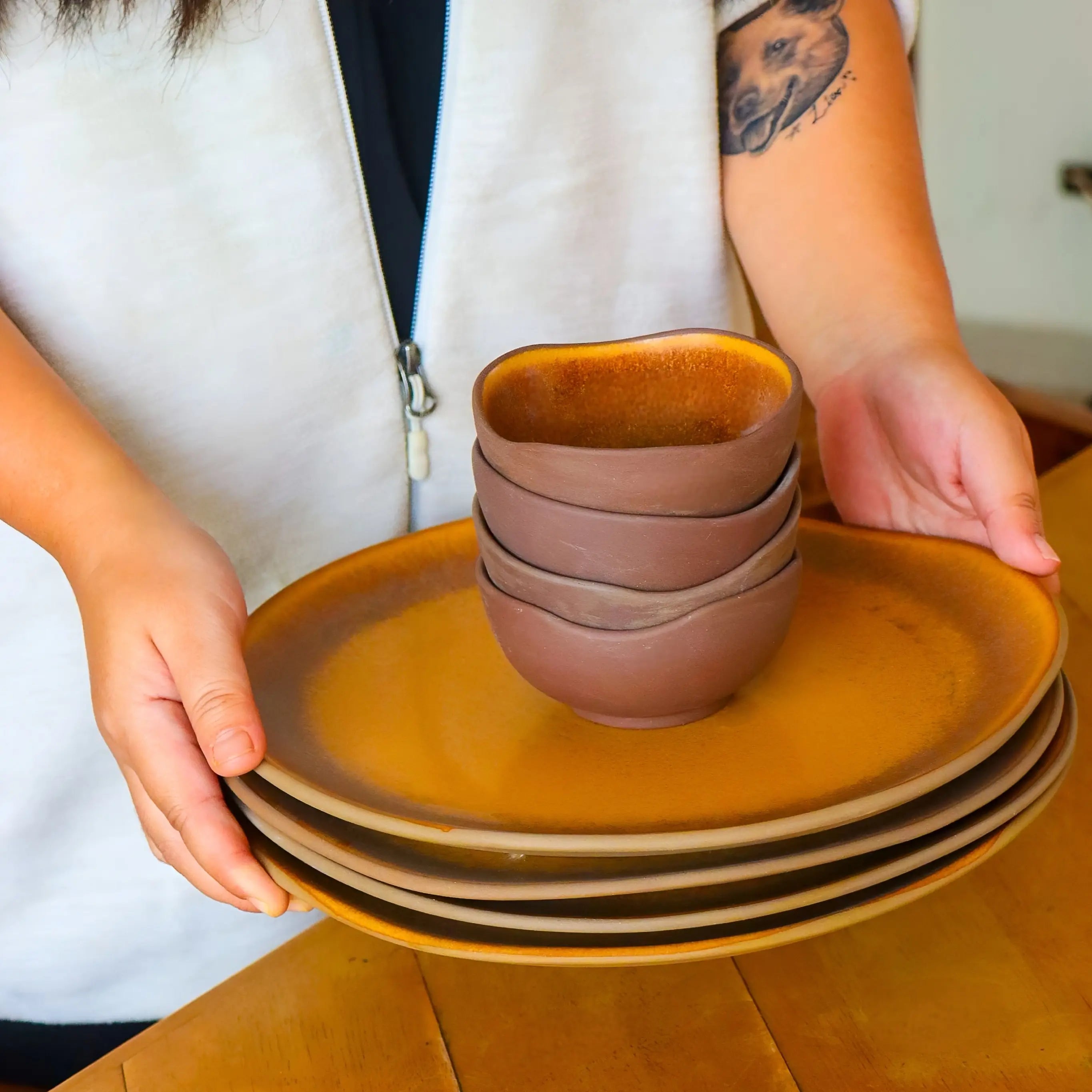 Sunlit Earthen Elements Dinner Set (4 piece) | 2 Plates & 2 Dal bowls
